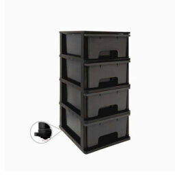 Abbaware Plastic Drawers Storage Unit, With Wheels , Storage Drawers, Tower, 4 X 17L Drawers , Black Frame / Modern Grey Draws - thumbnail 3