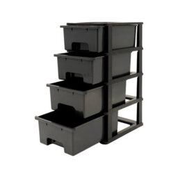 Abbaware Plastic Drawers Storage Unit, With Wheels , Storage Drawers, Tower, 4 X 17L Drawers , Black Frame / Modern Grey Draws