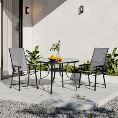 Breeins 3 Piece Garden Furniture Set Dining Set Glass Umbrella Table And Folding Chairs For Patio Lounge Balcony 105Cm - image 1