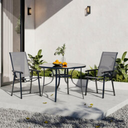 Breeins 3 Piece Garden Furniture Set Dining Set Glass Umbrella Table And Folding Chairs For Patio Lounge Balcony  105Cm