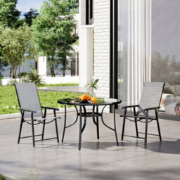 Breeins 3 Piece Garden Furniture Set Dining Set Glass Umbrella Table And Folding Chairs For Patio Lounge Balcony  105Cm - thumbnail 2
