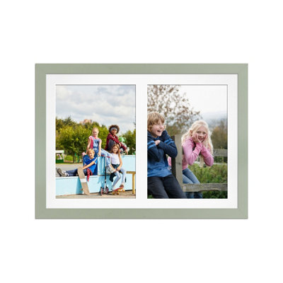 AK Frames 20X14 Green Modern Multi Photo Frame With White Mount - Holds 2 Apertures (2X) A4 Photos - image 1