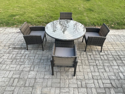 Fimous Wicker Pe Outdoor Rattan Garden Furniture Arm Chair And Table Dining Sets 4 Seater Medium Round Table Dark Grey Mixed - image 1