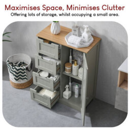 Lassic Bath Vida Priano Grey 4 Drawer 1 Door Freestanding Bathroom Cabinet Unit - thumbnail 5