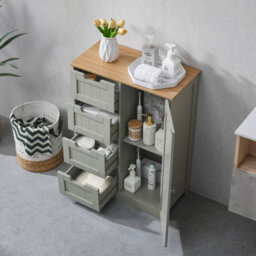 Lassic Bath Vida Priano Grey 4 Drawer 1 Door Freestanding Bathroom Cabinet Unit - thumbnail 2