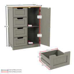Lassic Bath Vida Priano Grey 4 Drawer 1 Door Freestanding Bathroom Cabinet Unit - thumbnail 3