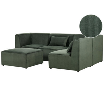 Beliani Modular Corner Sofa 4 Seater Lemvig Corduroy Green With Ottoman Left Hand - image 1