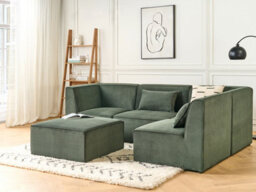 Beliani Modular Corner Sofa 4 Seater Lemvig Corduroy Green With Ottoman Left Hand - thumbnail 2