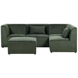 Beliani Modular Corner Sofa 4 Seater Lemvig Corduroy Green With Ottoman Left Hand - thumbnail 5