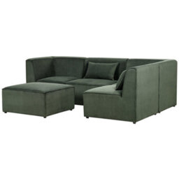 Beliani Modular Corner Sofa 4 Seater Lemvig Corduroy Green With Ottoman Left Hand - thumbnail 4