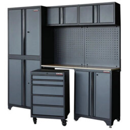 "Excel Tools Excel 77"" 7-Piece Garage Storage Cabinet System Worktop With Workbench & Pegboards" - thumbnail 3