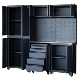 "Excel Tools Excel 77"" 7-Piece Garage Storage Cabinet System Worktop With Workbench & Pegboards" - thumbnail 2