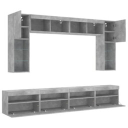 Berkfield 8 Piece Tv Wall Cabinet Set With Led Lights Concrete Grey - thumbnail 6