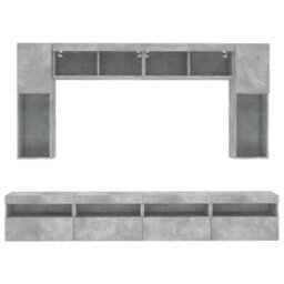Berkfield 8 Piece Tv Wall Cabinet Set With Led Lights Concrete Grey - thumbnail 7