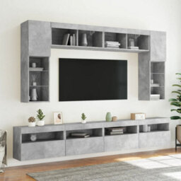 Berkfield 8 Piece Tv Wall Cabinet Set With Led Lights Concrete Grey - thumbnail 4