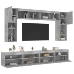 Berkfield 8 Piece Tv Wall Cabinet Set With Led Lights Concrete Grey - thumbnail 5