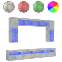 Berkfield 8 Piece Tv Wall Cabinet Set With Led Lights Concrete Grey - thumbnail 2