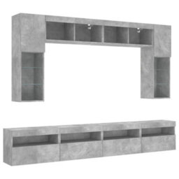 Berkfield 8 Piece Tv Wall Cabinet Set With Led Lights Concrete Grey - thumbnail 3