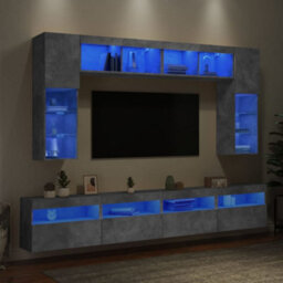 Berkfield 8 Piece Tv Wall Cabinet Set With Led Lights Concrete Grey - thumbnail 1
