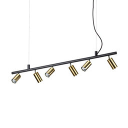 Ideal Lux Luminosa Dynamite Indoor Spotlight Ceiling Pendant Lamp 6 Lights Brass Satin, Gu10