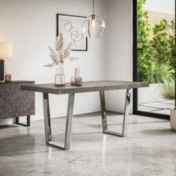 More4Homes Aria 4-6 Seater Dining Table Modern Concrete Effect Table Top W Chrome Legs