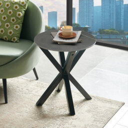 The Furniture Market Spider Round Side Lamp Table With Grey Sintered Stone Top 50Cm, Black Legs Kitchen Living Dining Room - thumbnail 2