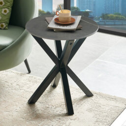 The Furniture Market Spider Round Side Lamp Table With Grey Sintered Stone Top 50Cm, Black Legs Kitchen Living Dining Room - thumbnail 1