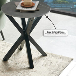 The Furniture Market Spider Round Side Lamp Table With Grey Sintered Stone Top 50Cm, Black Legs Kitchen Living Dining Room - thumbnail 3