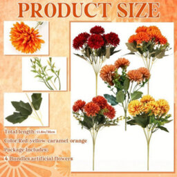 Amorly 4 Pack Artificial Chrysanthemum Bouquets, 5 Heads Yellow Faux Ball Mum Flowers, Fake Floral Stems For Fall Wedding Vase Decor - thumbnail 3
