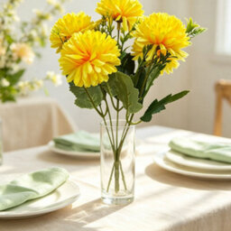 Amorly 4 Pack Artificial Chrysanthemum Bouquets, 5 Heads Yellow Faux Ball Mum Flowers, Fake Floral Stems For Fall Wedding Vase Decor - thumbnail 7