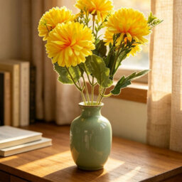 Amorly 4 Pack Artificial Chrysanthemum Bouquets, 5 Heads Yellow Faux Ball Mum Flowers, Fake Floral Stems For Fall Wedding Vase Decor - thumbnail 6