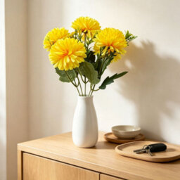 Amorly 4 Pack Artificial Chrysanthemum Bouquets, 5 Heads Yellow Faux Ball Mum Flowers, Fake Floral Stems For Fall Wedding Vase Decor - thumbnail 8