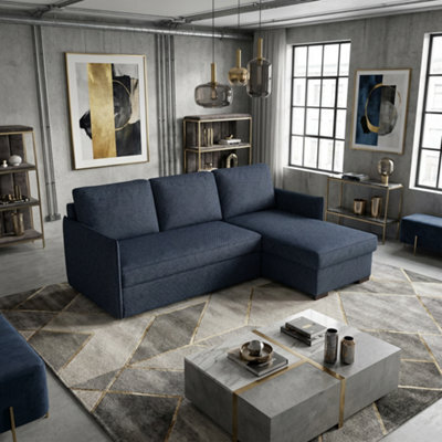 Megan Living Room Corner Sofa Bed With Storage Polyurethane Foam Wave Spring Wooden Frame 220X90X160Cm Blue - image 1