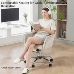 EVRE White Velvet Office Chair Swivel Desk Chair With Wheels & Adjustable Height - thumbnail 9