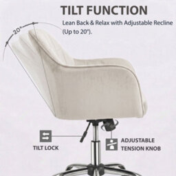 EVRE White Velvet Office Chair Swivel Desk Chair With Wheels & Adjustable Height - thumbnail 3
