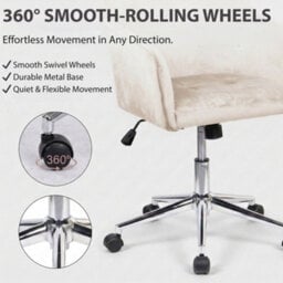 EVRE White Velvet Office Chair Swivel Desk Chair With Wheels & Adjustable Height - thumbnail 5