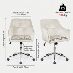 EVRE White Velvet Office Chair Swivel Desk Chair With Wheels & Adjustable Height - thumbnail 2