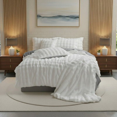 Rabbit Faux Fur Teddy Duvet Cover Set Ultra Soft Plush Bedding White - image 1