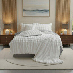 Rabbit Faux Fur Teddy Duvet Cover Set Ultra Soft Plush Bedding White - thumbnail 1