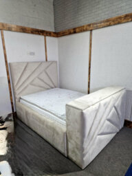 Stratus Interiors Geometric Lined Tv Bed Matching Foot Board - Steel Plush - Divan Ottoman Base - thumbnail 4