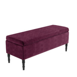 150Cm Paris Plain Ottoman Storage Bench -Naples Shoes Bench With Black Turned Wooden Legs - Purple Upholstery Storage Footstool - thumbnail 4
