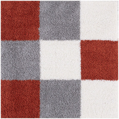 The Rugs Terra Grey And Ivory Soft Checkerboard Design Fluffy Shaggy Rugs And Runners High Pile Living Room Kitchen Hallway 381 - image 1