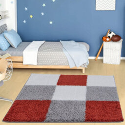 The Rugs Terra Grey And Ivory Soft Checkerboard Design Fluffy Shaggy Rugs And Runners High Pile Living Room Kitchen Hallway 381 - thumbnail 2