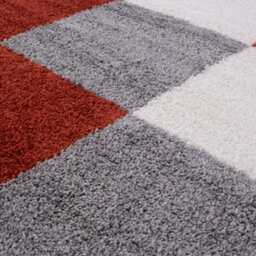 The Rugs Terra Grey And Ivory Soft Checkerboard Design Fluffy Shaggy Rugs And Runners High Pile Living Room Kitchen Hallway 381 - thumbnail 3