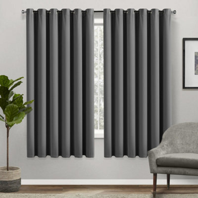 Bedlooms Dark Grey Thermal Insulated Blackout Window Eyelet Curtain (Pair) 66 X 54 Inches With Tie Backs Two - image 1