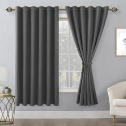 Bedlooms Dark Grey Thermal Insulated Blackout Window Eyelet Curtain (Pair) 66 X 54 Inches With Tie Backs Two - thumbnail 2