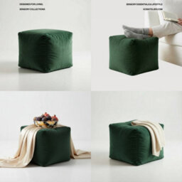 Kosi Atelier Kosiatelier Bean Bag Velvet Footstool Ottomona Cube Pouf Chair Pouffe, Polystyrene Beads Filled - Bottle Green, 45Cm X 45Cm X 45Cm - thumbnail 4