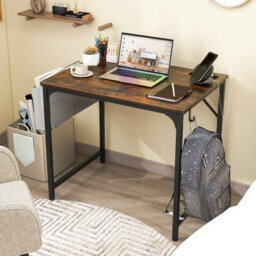 Costway 80 X 60 Cm Computer Desk Home Office Desk W/ Charging Station-Brown - thumbnail 1