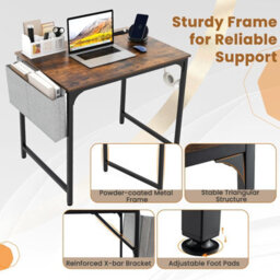 Costway 80 X 60 Cm Computer Desk Home Office Desk W/ Charging Station-Brown - thumbnail 7