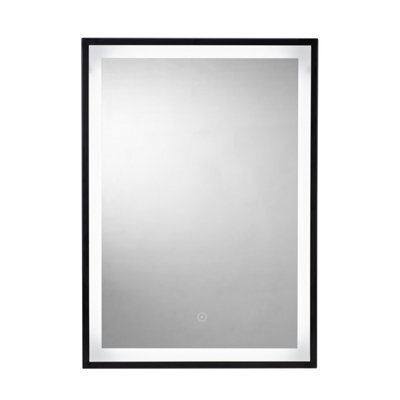 Croydex Burley Matt Black Rectangular Wall-Mounted Bathroom & Wc Illuminated Contemporary Illuminated Mirror (H)70Cm (W)50Cm - image 1